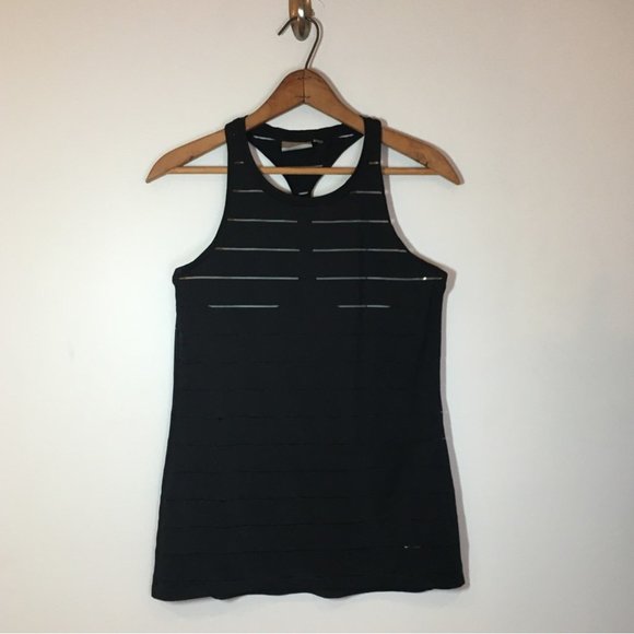 Athleta womens black striped active sport tank top size eXra small round neck - Picture 1 of 5